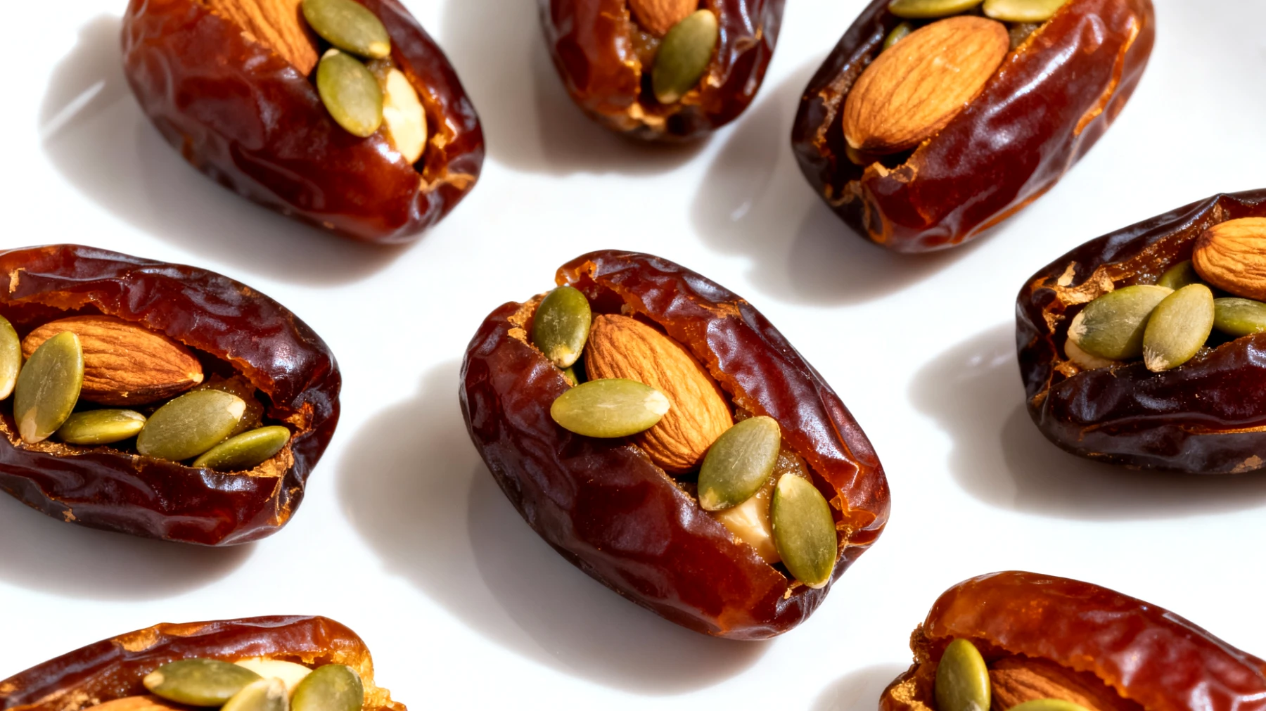 Datteri ripieni di mandorle e semi di zucca"