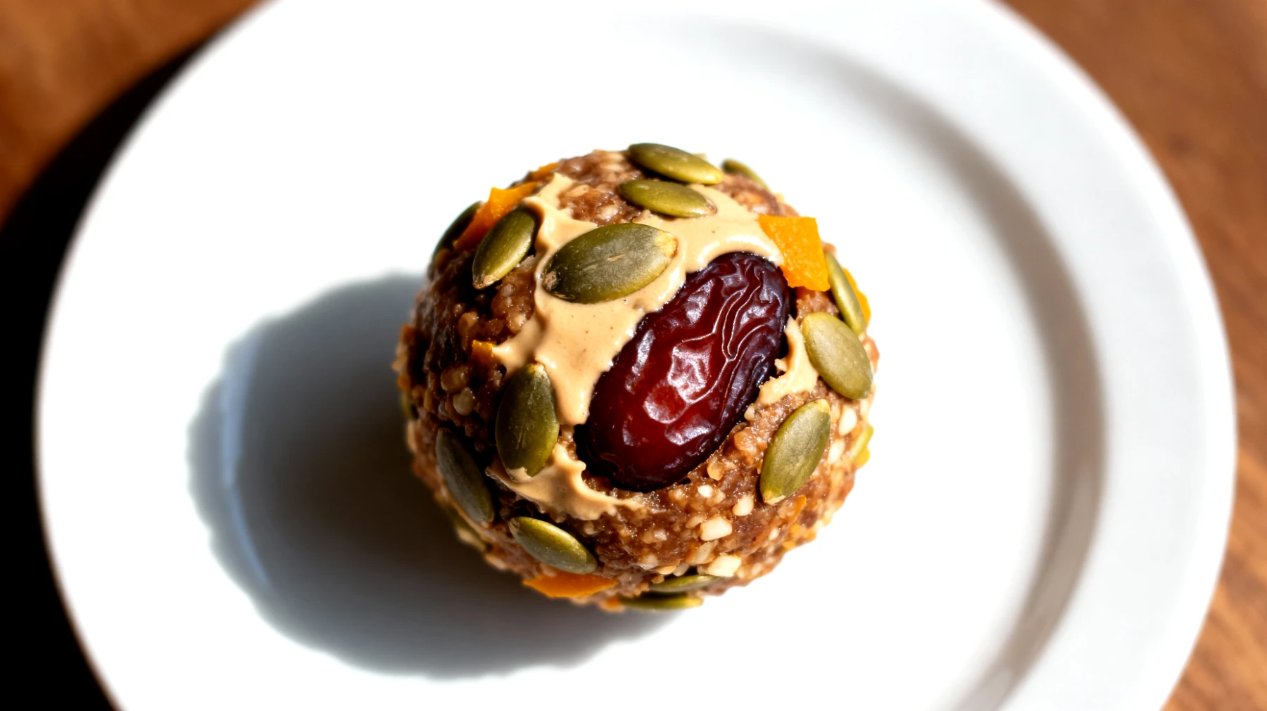 Palla energetica ai datteri, tahini e semi di zucca"