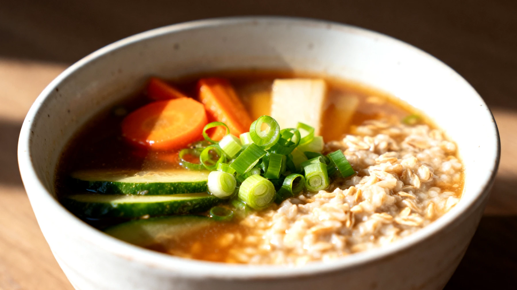 Zuppa di avena salata con miso e verdure di stagione"